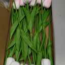 20pcs White and Pink PU Faux Tulips Flowers 13 Inch Fake Flowers Mother's Day Easter ValentineS Day Gifts in Home Kitchen Wedding Dining Table Decoration