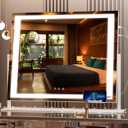 Hasipu Vanity Mirror with Lights, 24.2" x 19.7" LED Makeup Mirror, Light up Mirror with 10X Magnification and USB, Phone Holder, Smart Touch 3 Colors Dimmable, 360 Rotation (Right Angle White)