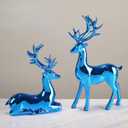 2Pcs Elk Deer Statue Reindeer Figurines Resin Sculpture Living Room Home Decoration Nordic Tabletop Ornaments (Blue 2pcs)