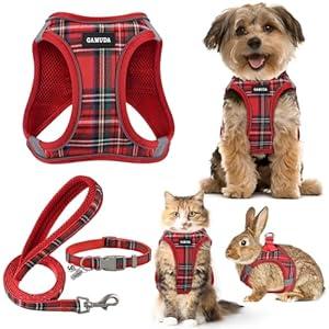 GAMUDA Small Dog Harness Collar and Leash Set, Step in No Chock No Pull Soft Mesh Adjustable Dog Vest Harnesses Plaid Reflective for Dogs Puppy Cats Kitten Rabbit (XS)