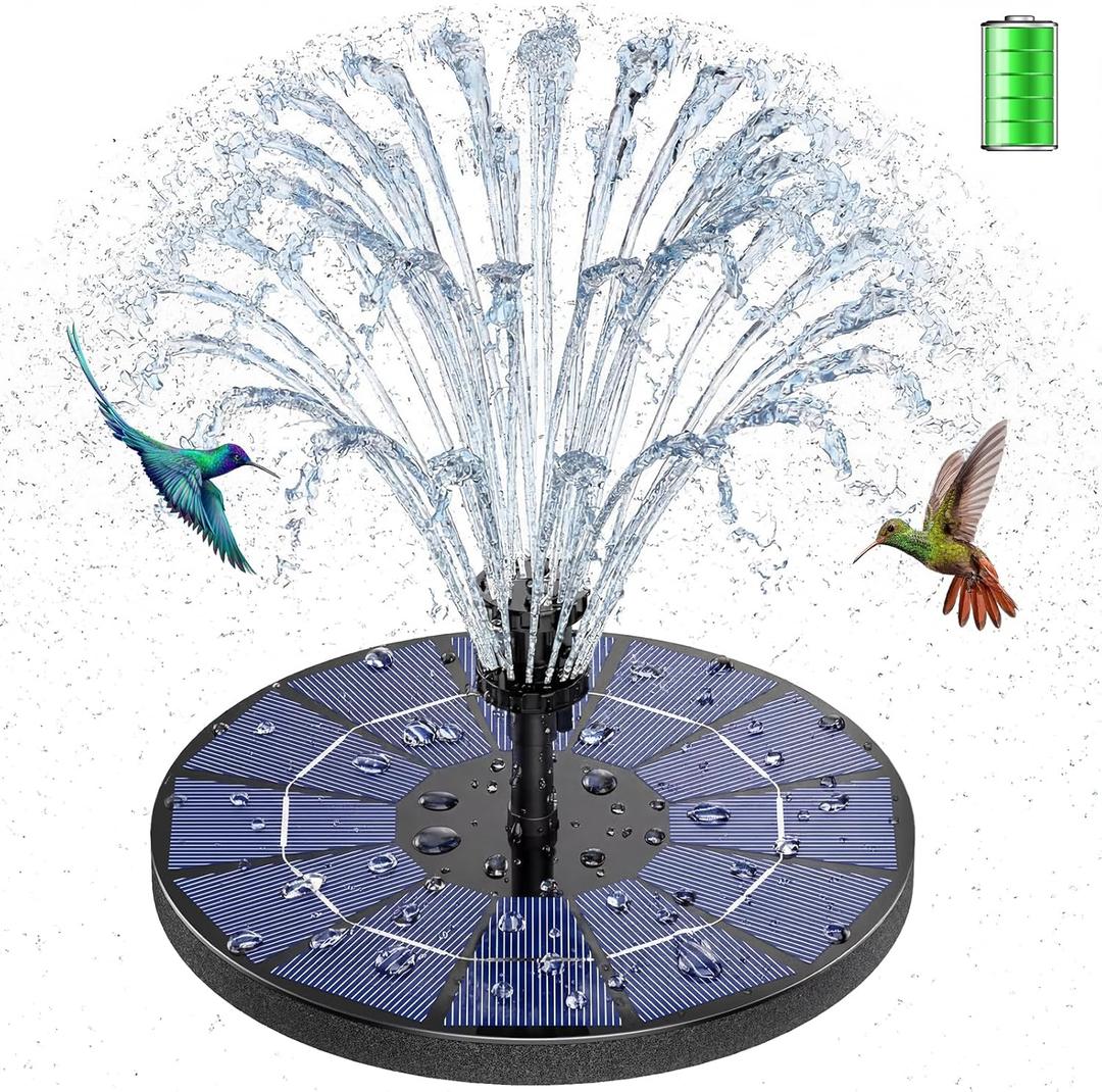 AISITIN 3.5W Solar Fountain Pump Built-in 1500mAh Battery, Bird Bath Fountain with 6 Nozzles, Solar Floating Water Pump for Bird Bath, Fish Tank, Pond, Pool, Garden and Outdoor