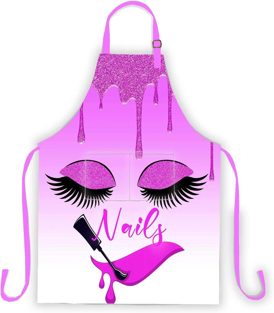 Nails Apron Unicorn Eyelash Hello Gorgeous Apron for Women Manicurist Esthetician Cosmetology Hairstylist Cooking (Purple)