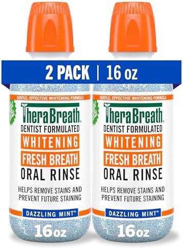 TheraBreath Whitening Mouthwash, Dazzling Mint, Dentist Formulated, 16 Fl Oz (2-Pack)