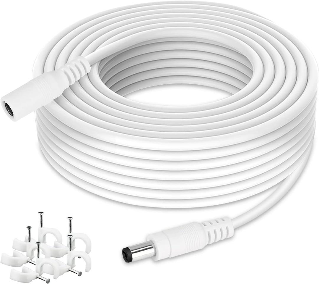 DC Power Extension Cable 33ft, 2.1mm x 5.5mm Plug Compatible with 12V DC Adapter Cord for CCTV Security Camera, IP Camera, Standalone DVR (33ft White)