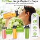 KOIOS Blender for Smoothies,Personal Blender for Shakes and Smoothies with 3 * 22oz To-Go Cups,22000 RPM Smoothie Maker,Detachable 6-leaf Blade Portable Blenders for kitchen,Black