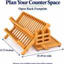 3-Tier Bamboo Dish Drying Rack with Utensil Holder & Absorbent Dish Drying Mat | Collapsible Wooden Dish Rack for Kitchen Counter | Folding Drying Rack with Utensil Caddy & Cutlery Holder, large