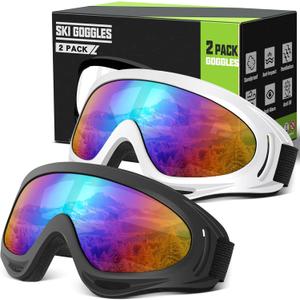 OXG 2 Pack Snowboard Ski Goggles, UV Protection Winter Snow Sports Goggles for Kids Teens Adult (Black/Tinted + White/Tinted)