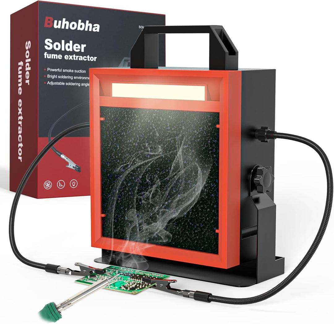 Solder Fume Extractor with LED Light & 2 Helping Hands, Solder Fan with Adjustable Angle Bracket, Smoke Absorber Suitable for Soldering, Diy and More