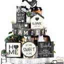 Mifoci 18 Pcs Farmhouse Tiered Tray Decor Home Wooden Signs Rustic Home Tiered Tray Decorations Sweet Vintage House Tabletop Table Centerpiece Black White Block for Kitchen Table Housewarming