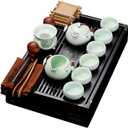 fanquare Chinese Ceramic Kung Fu Tea Set with Tea Tray and Small Tea Tools,Porcelain Tea Service,White
