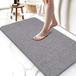 Thin Bathroom Rugs, Bath Mat Super Absorbent, Bath Rugs Rubber Backing Non-Slip, Quick Dry Machine Washable, Cozy Cloth Bathroom Mat fit Under Door/Sink/Bathtub/Area Rug Sets 17''x27''-Gray (Grey)