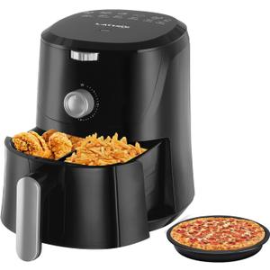 4.2 QT Air Fryer Oven Cooker with Two Independent Frying Baskets, Pizza Pan Temperature and Time Control Dishwasher Non-stick Basket 6 Cook Presets (Black-Knob) (4.2QT with Pizza Pan &Two basket)