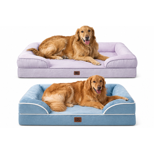 EHEYCIGA Orthopedic Dog Beds for Extra Large Dogs 44x32Inch, Waterproof Memory Foam XL Pet Bed with Sides, Non-Slip and Egg-Crate Foam Big Dog Couch Bed with Washable Removable Cover, Lilac and Washed Blue 2-Pack