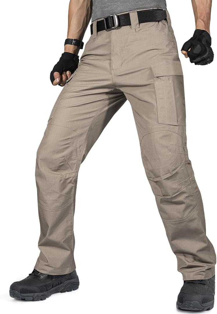 FREE SOLDIER Men's Water Resistant Pants Relaxed Fit Tactical Cargo Work Pants with Multi Pocket (40W x 30L, Khaki)