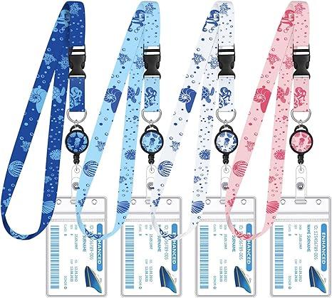 4 Pack Cruise Lanyard for Ship Cards Detachable Lanyards with Waterproof ID Badge Holders, Ocean Creature 2026 Cruise Essentials Accessories