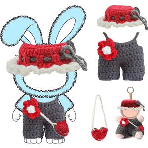 17cm Doll Clothes(NO Doll), Cute Dolls Outfit Accessories with Accessories, Hand Crocheted Hat, Sweaters, Bag, Small Kawaii Clothes Set for DollsRed