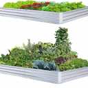 Galvanized Raised Garden Beds 2-Pack (8x4x1ft Each) – Flat Panel Design with 4 Support Bars, Heavy-Duty Metal Planter Box for Vegetables, Herbs, Flowers, Budget-Friendly Steel Garden Kit