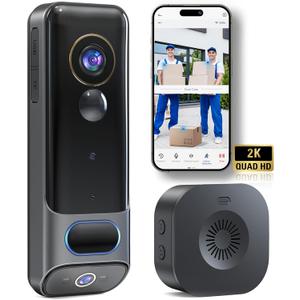 MUBVIEW Dual Doorbell Camera Wireless No Subscription,2K Head to Toe Door Camera Wireless for Apartment, Door Bells for Homes with Chime, 2.4G WiFi, AI Human Detection, Night Vision (Black)