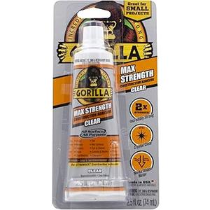 Gorilla Max Strength Construction Adhesive, Clear Glue, 2.5 Ounce Squeeze Tube (Pack of 2) - Gap Filling and Waterproof