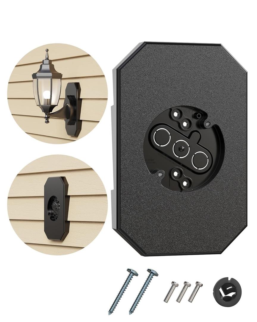 Siding Light Mounting Block, 8141DBL Black Outdoor Mounting Plate kit with Built-in Electrical Box, Vinyl Siding Block for 1/2 inch Double, 1 Pack