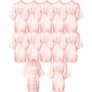 Patelai Bridesmaids Robes for Women Silk Satin Kimono Short Robe Bulk Bridal Party Getting Ready Outfits Wedding Sleepwear (Pink)