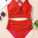 Herseas Women's Textured Bikini Sets Twist Front Top Swimsuits High Waisted Bathing Suits (Orange, S)