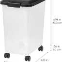 2 x IRIS USA Dog Food Storage Container, 2 Pack, Up to 30 lbs Each, Airtight Seal for Freshness, Wheels for Rolling, Easy One Hand Opening, Made in USA, BPA Free, Clear/Black