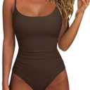 SUUKSESS Women One Piece Tummy Control Swimsuit Crisscross Backless Bathing Suit (Large, Brown)