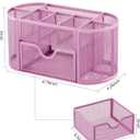 EasyPAG Mesh Pen Holder Desk Organizer with Drawer Stationery Supplies Organizer for Dorm School 9 Compartments Workspace Desk Accessories Organization for Office, Light Pink
