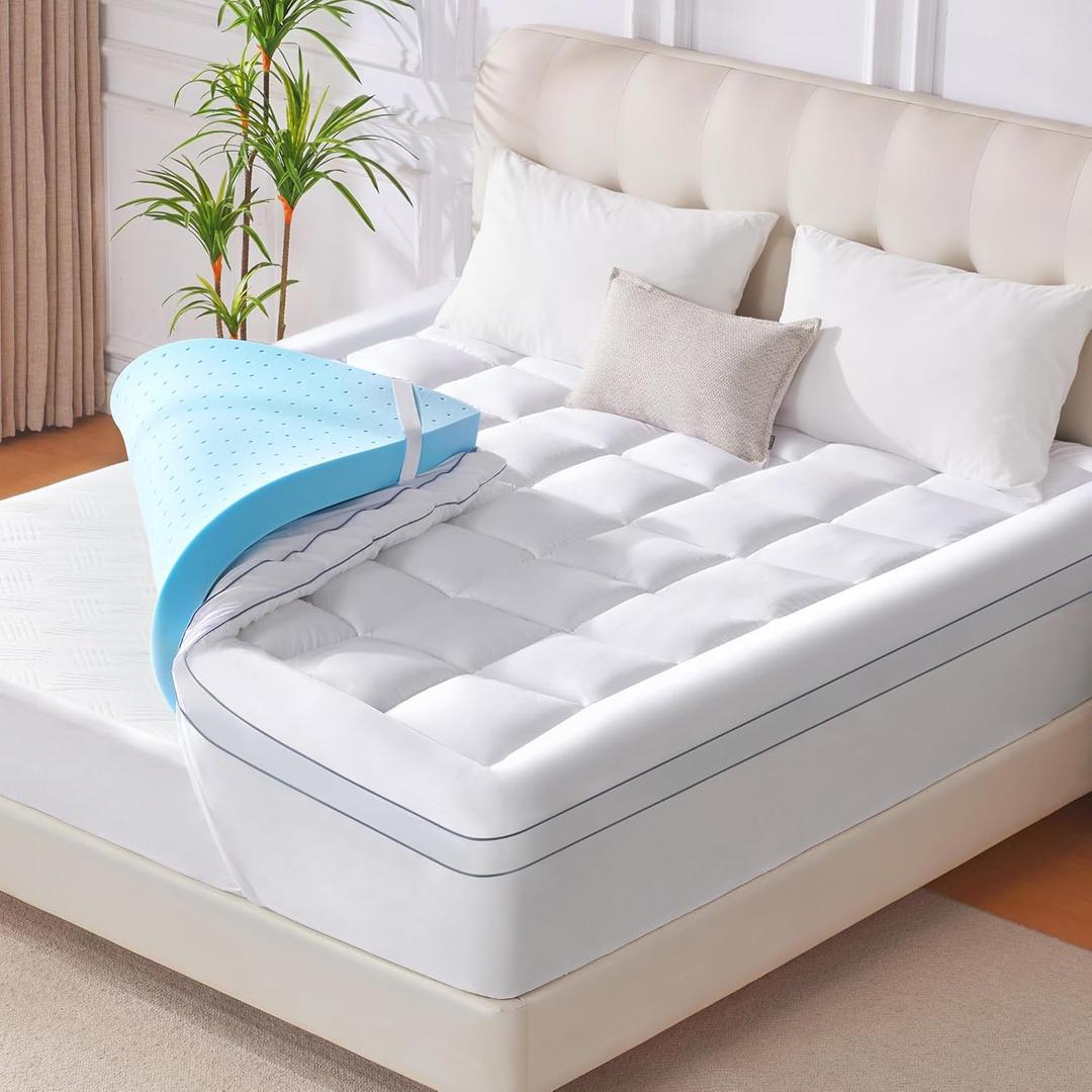 Twin XL Memory Foam Mattress Topper, 4 Inch Gel Cooling Mattress Pad with Pillow Top Mattress Topper Twin XL, 8-21" Deep Pocket and Support for Back Pain (White)