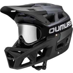 OUMURS Adult Full Face Mountain Bike Helmet with Goggles ASTM CPSC CE Certified for Men & Women - Two Removable Chin Pad, Ventilation Lightweight - Racing Enduro Ebike Downhill DH BMX MTB Helmet M