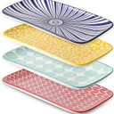 Selamica Ceramic Rectangular Serving Platters Set of 4, 12 Inch Serving Trays/Dishes for Party Entertaining, Rectangular Dinner Plates for Appetizer Salad Dessert Sushi, Assorted Colors