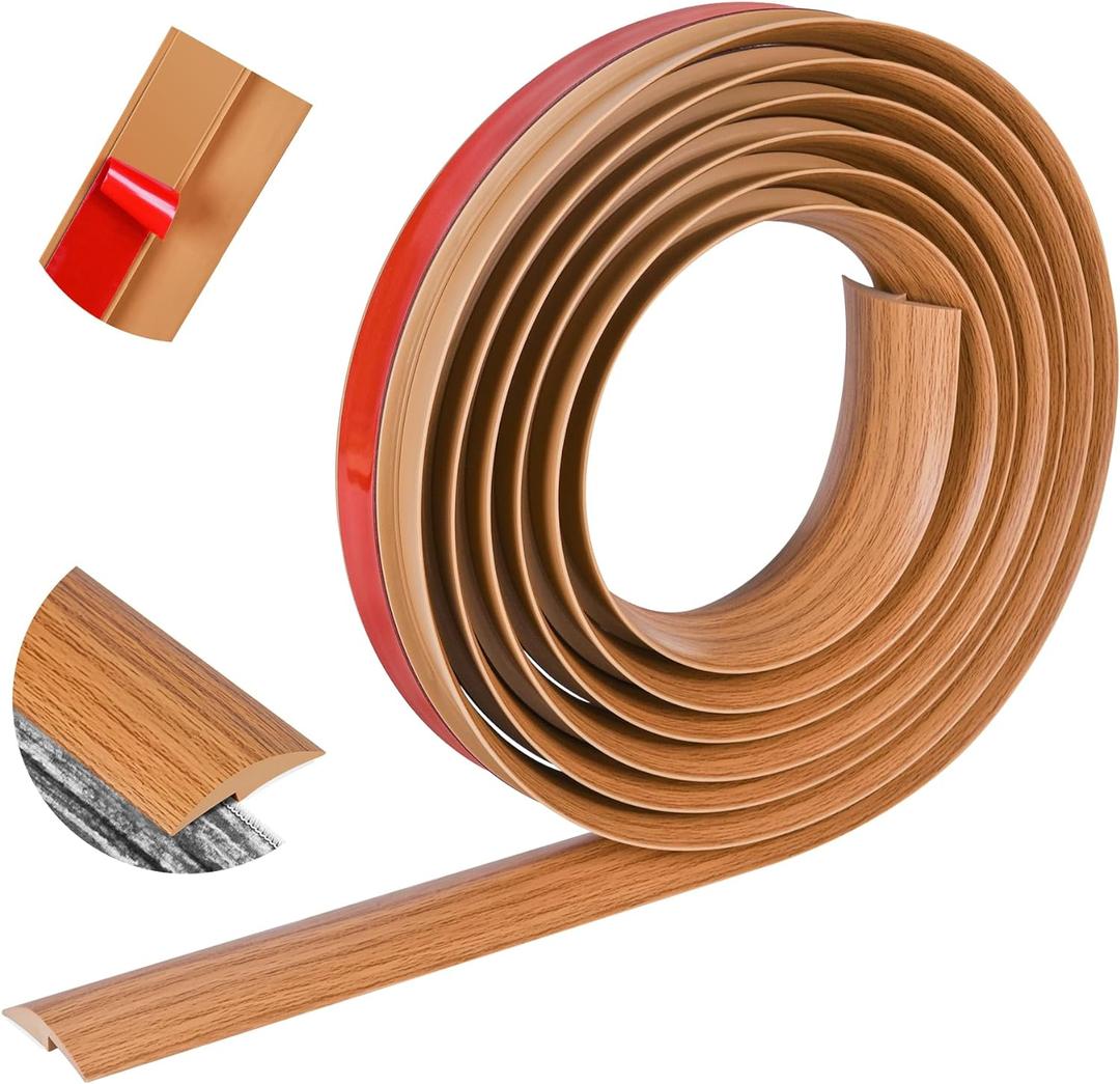 10Ft Floor Transition Strip Self Adhesive Carpet to Tile Floor Edging Trim PVC Threshold Strips, Peel and Stick Joining Trim Suitable for Threshold Height Less Than 5mm (Light Brown Coffee)
