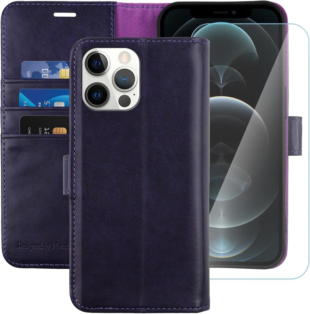 MONASAY Wallet Case Compatible for iPhone 11 Pro Max 5G, 6.5-inch, [Glass Screen Protector Included] [RFID Blocking] Flip Folio Leather Cell Phone Cover with Credit Card Holder, Purple