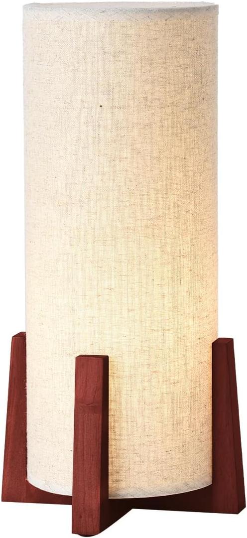 KUNJOULAM Modern Small Table Lamps, Nightstand Lamp with Linen Fabric Shade, 13.9" Cylinder Bedside Table Lamp for Bedroom, Cafe, Living Room Home Decor