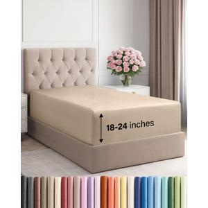 Extra Deep Twin XL Fitted Sheet - Hotel Luxury Single Fitted Sheet Only - Easily Fits 18 inch to 24 inch Mattress - Ultra Soft, Wrinkle & Fade Free w/Extra Deep Pockets - Breathable & Comfy - Cream