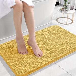 OLANLY Bathroom Rugs 24x16, Extra Soft Absorbent Chenille Bath Rugs, Rubber Backing Quick Dry, Machine Washable Bath Mats for Bathroom Floor, Tub and Shower, Home Decor Accessories, Yellow