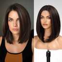 Brown Short Bob Wigs,Brown mixed Straight Shoulder Length Wigs for Women,Middle Part Heat Resistant Fibre Synthetic Wig Daily Use