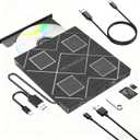5-in-1 Extemal CD/DVD Drive for Laptop,USB 3.0 & Type-C Portable CD/DvD Rw Burner with SD/TF Card Reader &DVD-ROM Rewritable PlayerCompatible with Laptop Pc Desktop, Windows11/10/8/7 Linux Mac os