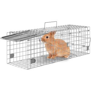 VEVOR Live Animal Cage, 24" x 8" x 8" Humane Cat Cage Galvanized Iron, Folding Animal Cage with Handle