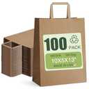 MESHA 10x5x13 Inch Brown Paper Grocery Bags with Handle, Large Kraft Shopping Paper Gift Bags Bulk, Gift Bag Retail Recycled Birthday Wedding Party Favors 100 Pack (Made In USA)