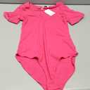 MANGOPOP Short Sleeve V Neck Bodysuits for Women, Sexy Fitted Top with Snap Closure(Rose Pink, X-X-Small)
