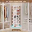 5-Tier Rotating Standing Shelf Unit with Dividers, 360 Storage Display Tower Vertical Floor Organizer, for Bedroom, Closet, Entryway & Office, Ideal for Shoes, Cosmetics & Handbags, White