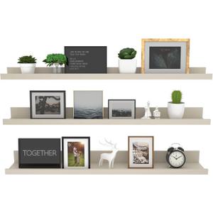 Giftgarden 36 Inch Floating Wall Shelves Creamy White Beige Wood-Grain, Large Picture Ledge Long Wooden Shelfs for Bedroom Living Room Kitchen Bathroom Nursery Office, Set of 3 Different Sizes