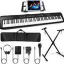 88 Key Piano Keyboard, Electric Digital Piano with Semi Weighted Keys, Keyboard Piano with Sustain Pedal, Power Supply, Stand, Carrying Case, Headphones, USB-MIDI Compatibility, for Beginner Adults