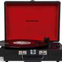 Crosley CR8005F-BK Cruiser Plus Vintage 3-Speed Bluetooth in/Out Suitcase Vinyl Record Player Turntable, Black/Red