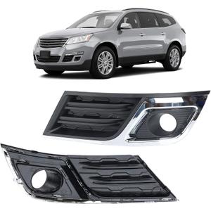Fog Light Bezel Compatible with 2013-2017 Chevrolet Chevy Traverse Front Bumper Fog Light Cover with Silver Bright Strips Replaces 20988619 GM1038148 (Left)