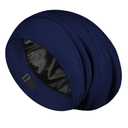LULUSILK Mulberry Silk Lined Sleep Cap, No More Frizzy Tangled Hair, Stay On All Night Adjustable Silk Hair Wrap for Sleeping, Navy Blue