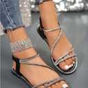 GORGLITTER Women's Rhinestone Dressy Flat Sandals Sparkly Strappy Shoses, 7
