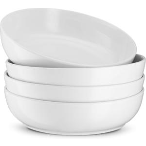 KooK Pasta Bowl, Salad Bowls, Bowls, Serving Bowls, Soup, Ceramic, Large Capacity, Microwave & Dishwasher Safe, Set of 4, 40 Oz, (White)